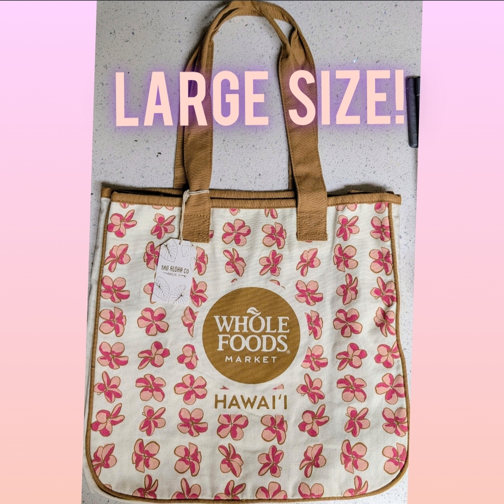 Whole Foods Hawaii Pink Plumeria Large Rope Tote